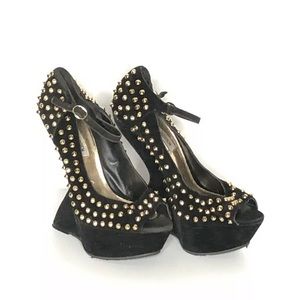 Steve Madden black velvety platform studded heels